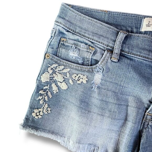 Abercrombie & Fitch Womens Jean Shorts Sz 2 26 Floral Embroidered Denim Cut Offs - Picture 2 of 6